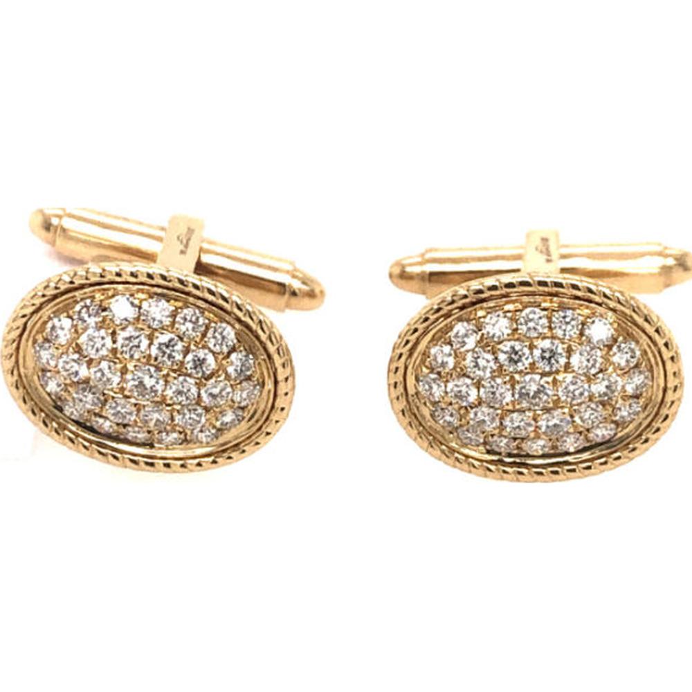 18K Yellow Gold Oval Diamond Cufflinks with Milgrain Detail by Afarin