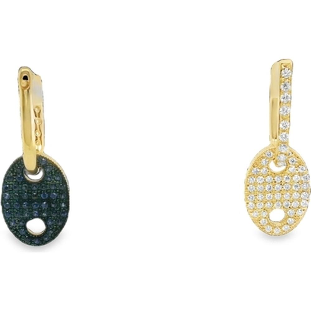 18K Yellow Gold Oval Drop Earrings with Pavé Diamonds and Blue Sapphires by Afarin