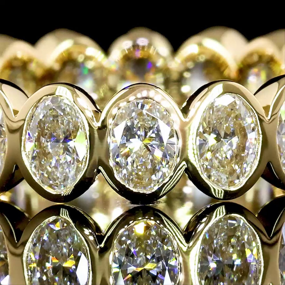 18K Yellow Gold Oval Lab Diamond Eternity Band with Bezel Setting - 2.61 Carat Total Diamond Weight, 18 Stones F VS2 - Covaloro Fine Jewelry