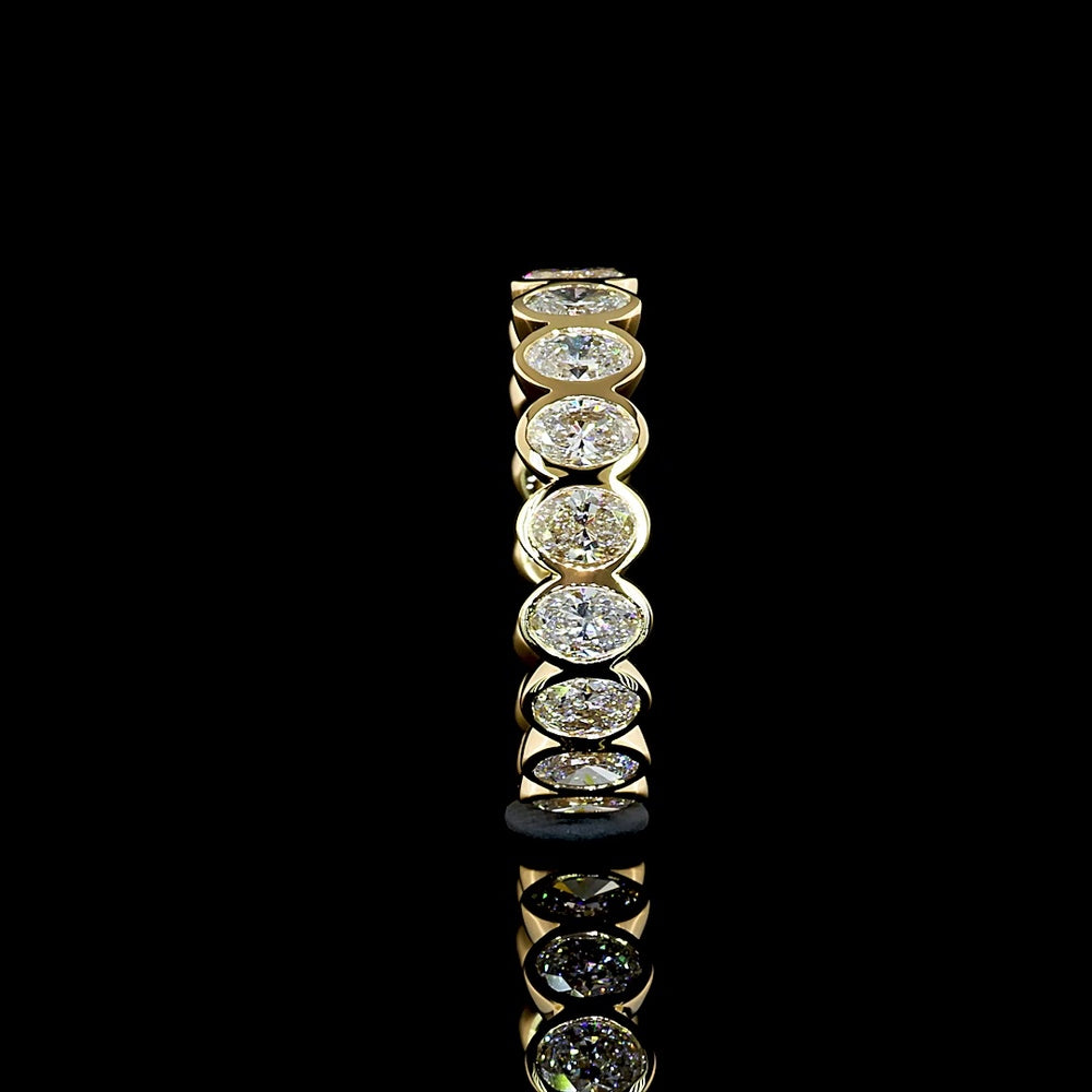 18K Yellow Gold Oval Lab Diamond Eternity Band with Bezel Setting - 2.61 Carat Total Diamond Weight, 18 Stones F VS2 - Covaloro Fine Jewelry