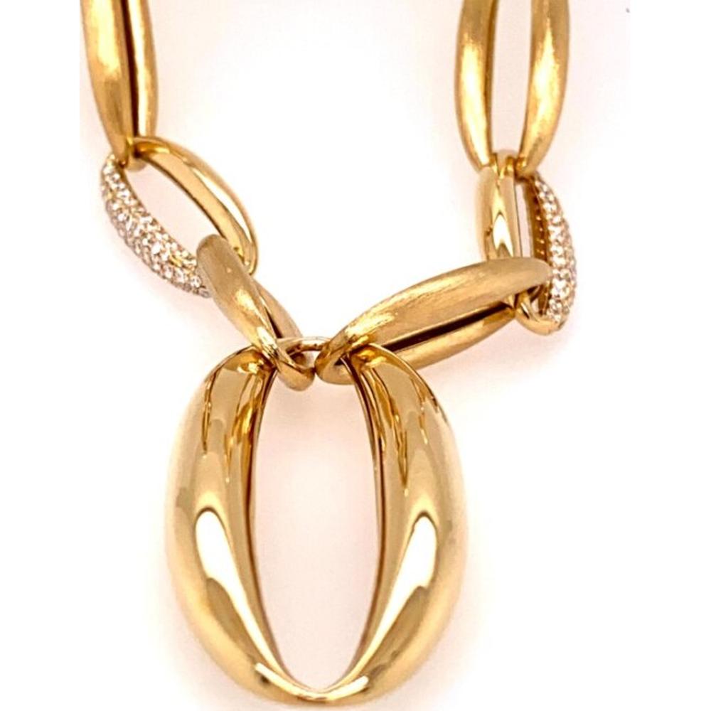 18K Yellow Gold Oval Link Necklace with Diamond Accents by Afarin