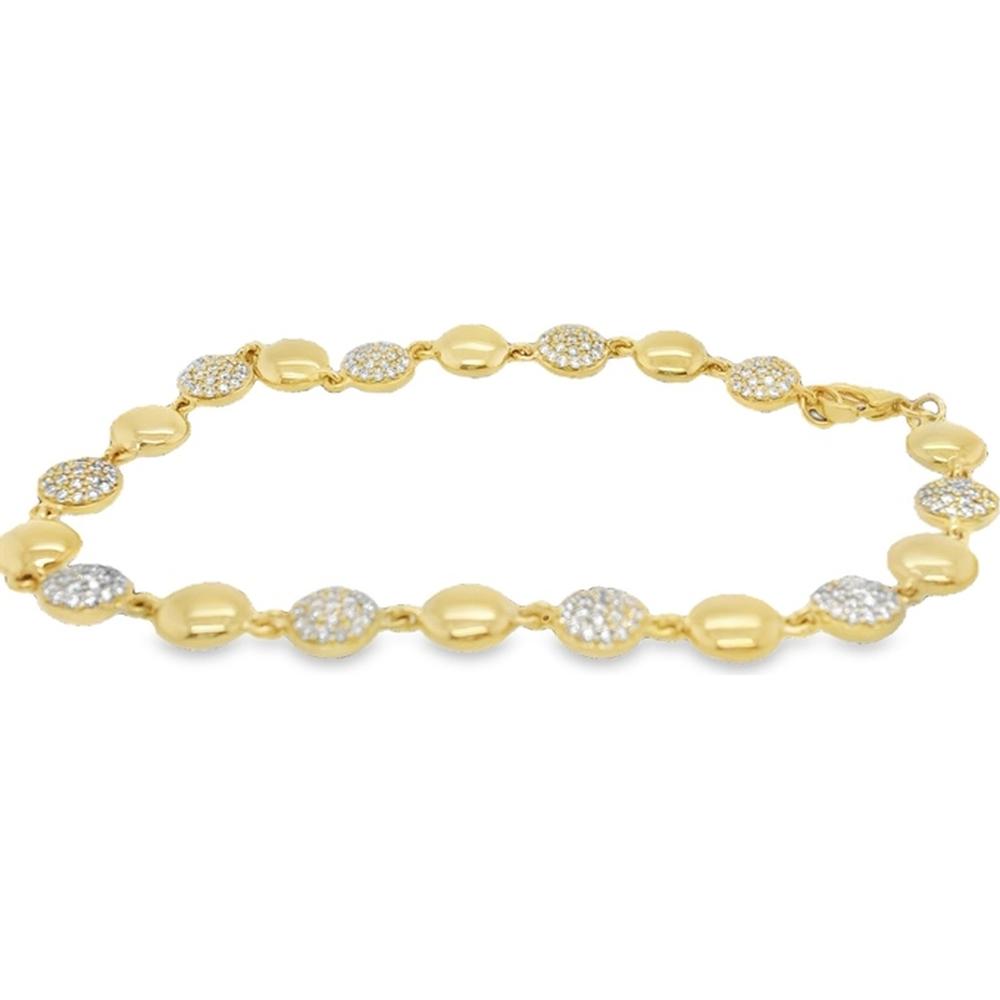 18K Yellow Gold Oval Link Station Bracelet with Diamond Accents by Afarin