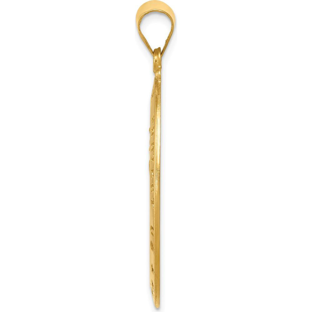 18K Yellow Gold Oval St. Christopher Medal Pendant with Satin and Polished Finish - 37.5mm