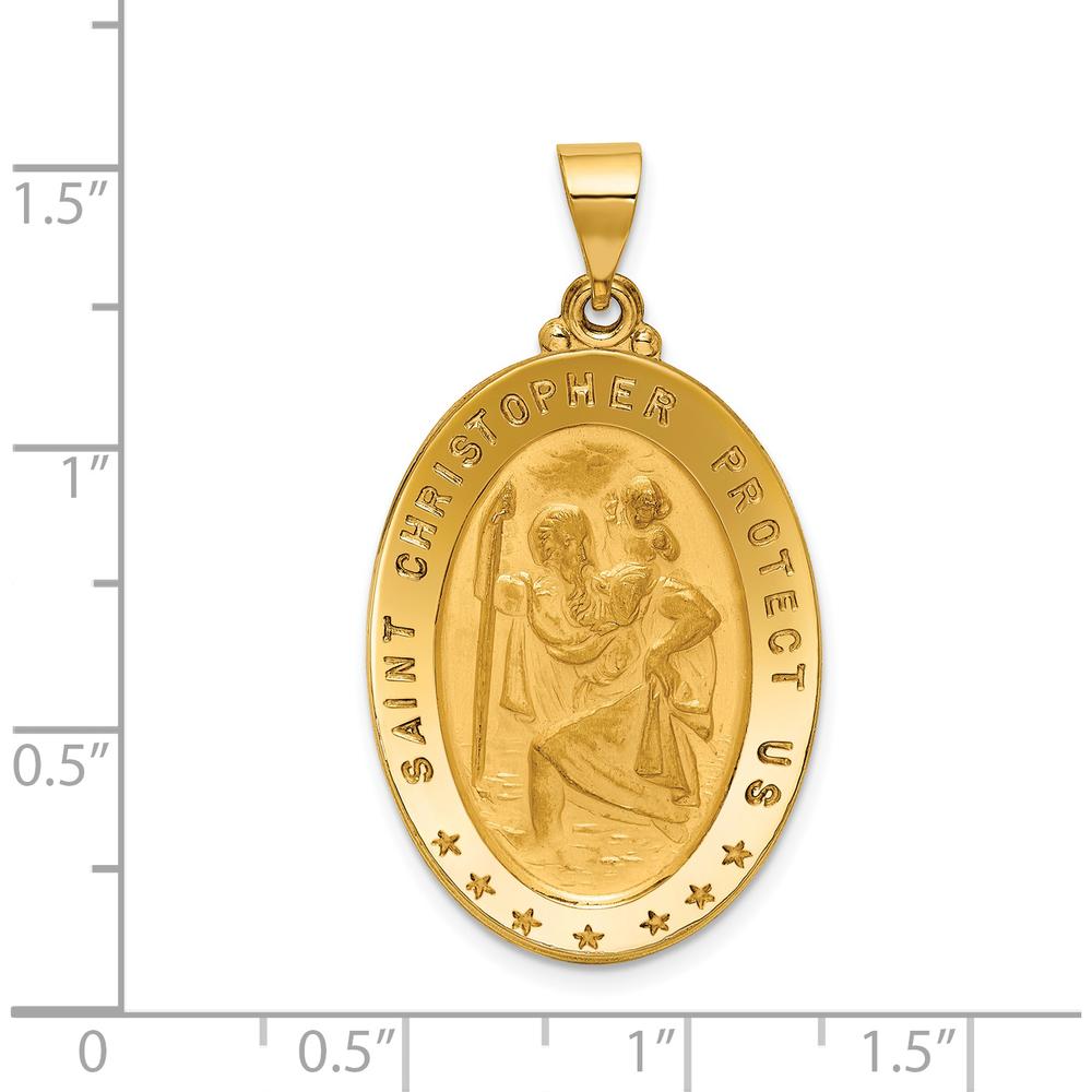 18K Yellow Gold Oval St. Christopher Medal Pendant with Satin and Polished Finish - 37.5mm
