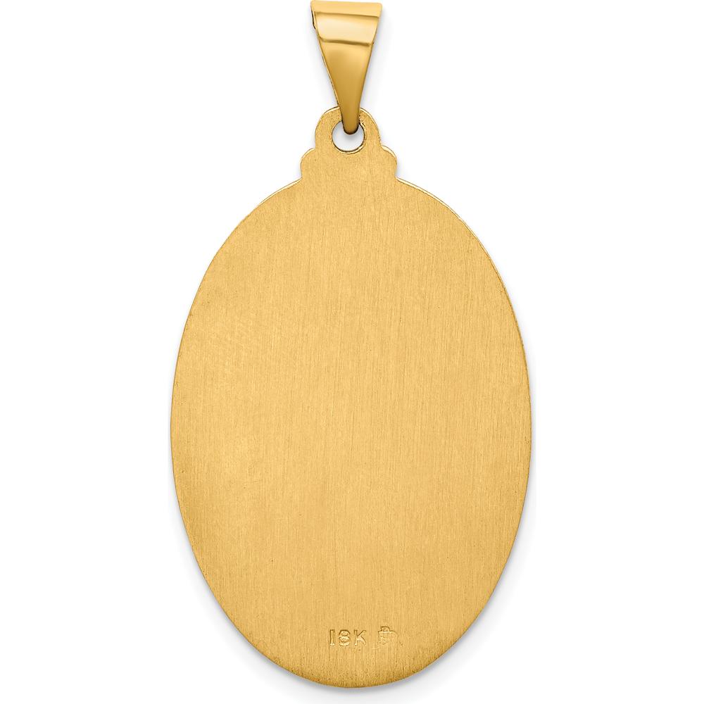 18K Yellow Gold Oval St. Christopher Medal Pendant with Satin and Polished Finish - 37.5mm