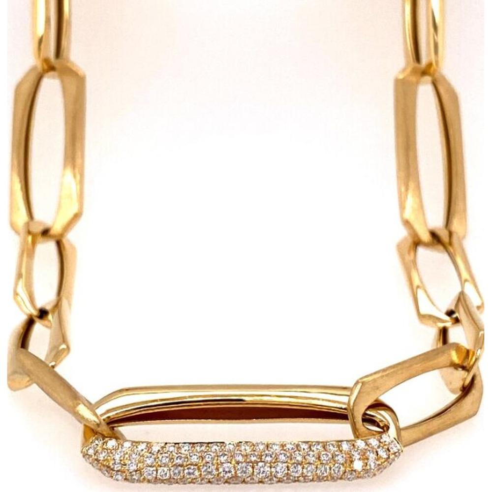 18K Yellow Gold Paperclip Link Necklace with Pavé Diamond Center Link by Afarin