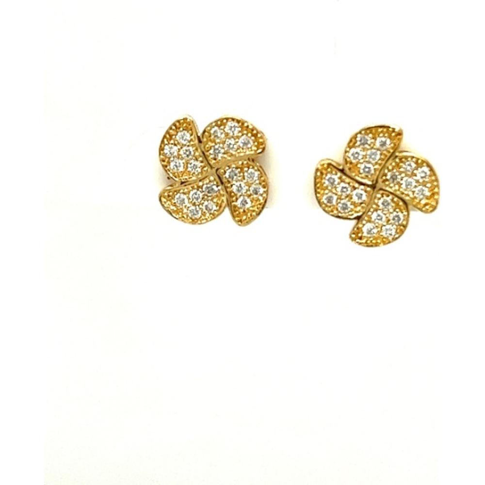 18K Yellow Gold Pavé Diamond Four-Petal Motif Stud Earrings by Afarin