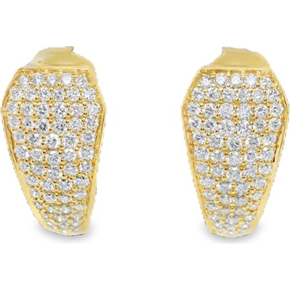 18K Yellow Gold Pavé Diamond Huggie Earrings with Round Diamonds by Afarin