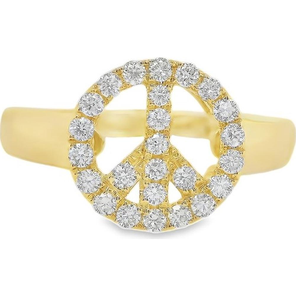 18K Yellow Gold Peace Sign Ring with Round Diamonds by Afarin