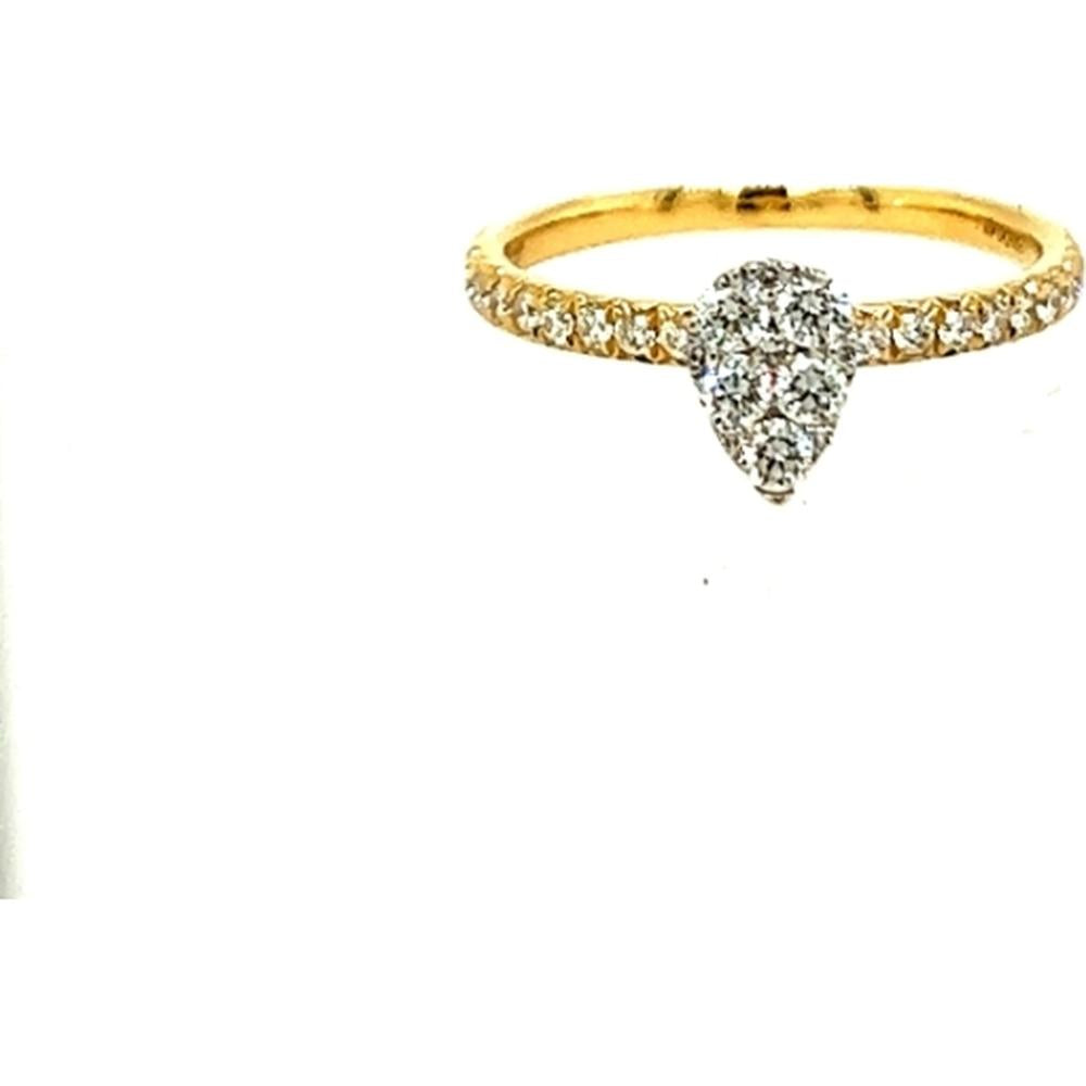 18K Yellow Gold Pear Diamond Ring with Pavé Diamond Band by Afarin