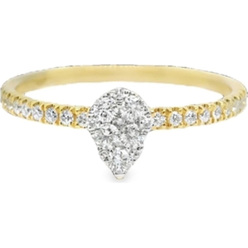 18K Yellow Gold Pear-Shape Diamond Ring with Diamond Band by Afarin