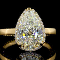 18K Yellow Gold Pear Shape Halo Ring with 3.02 Carat E VVS2 Lab Diamond Center and 0.81 Carat Brilliant Cut Lab Diamond Halo - 3.83 Carat Total Diamond Weight - Covaloro Fine Jewelry