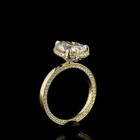 18K Yellow Gold Pear Shape Halo Ring with 3.02 Carat E VVS2 Lab Diamond Center and 0.81 Carat Brilliant Cut Lab Diamond Halo - 3.83 Carat Total Diamond Weight - Covaloro Fine Jewelry