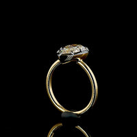 18K Yellow Gold Pear Shape Solitaire Ring with Black Rhodium Bezel and Prong Setting - 2.69 Carat IGI Certified Lab Grown Diamond E VVS2 - Covaloro Fine Jewelry
