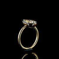 18K Yellow Gold Pear Shape Solitaire Ring with Black Rhodium Bezel and Prong Setting - 2.69 Carat IGI Certified Lab Grown Diamond E VVS2 - Covaloro Fine Jewelry