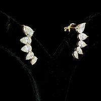 18K Yellow Gold Pear Shaped Diamond Crawler Earrings with Graduated Prong Set Lab Diamonds - 3.84 Carats Total Diamond Weight - Covaloro Fine Jewelry