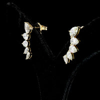 18K Yellow Gold Pear Shaped Diamond Crawler Earrings with Graduated Prong Set Lab Diamonds - 3.84 Carats Total Diamond Weight - Covaloro Fine Jewelry