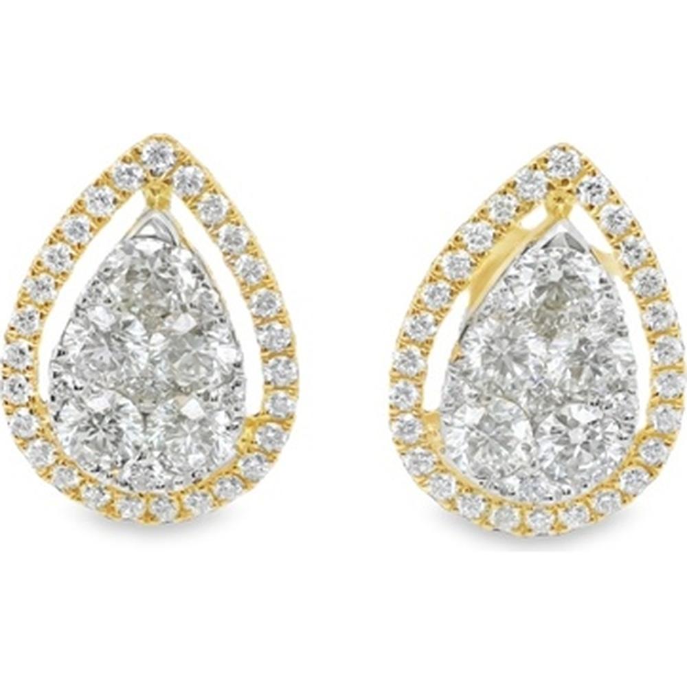 18K Yellow Gold Pear-Shaped Diamond Halo Stud Earrings by Afarin
