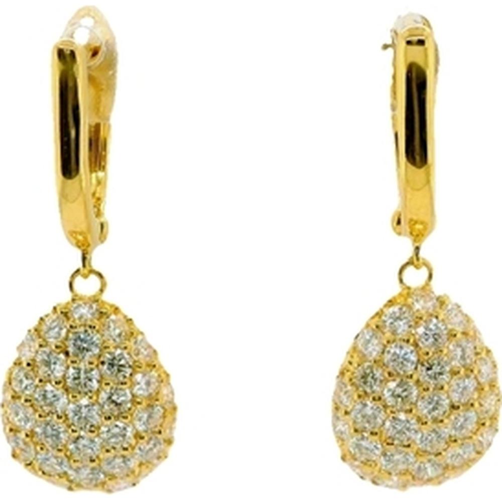18K Yellow Gold Pear-Shaped Pavé Diamond Drop Earrings by Afarin