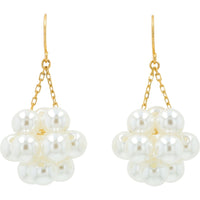 18K Yellow Gold Pearl Cluster Drop Earrings with Shepherd's Hook and Cable Chain Suspension - 4-5mm Cultured Pearls, Total Gem Weight for the Pair
