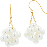 18K Yellow Gold Pearl Cluster Drop Earrings with Shepherd's Hook and Cable Chain Suspension - 4-5mm Cultured Pearls, Total Gem Weight for the Pair