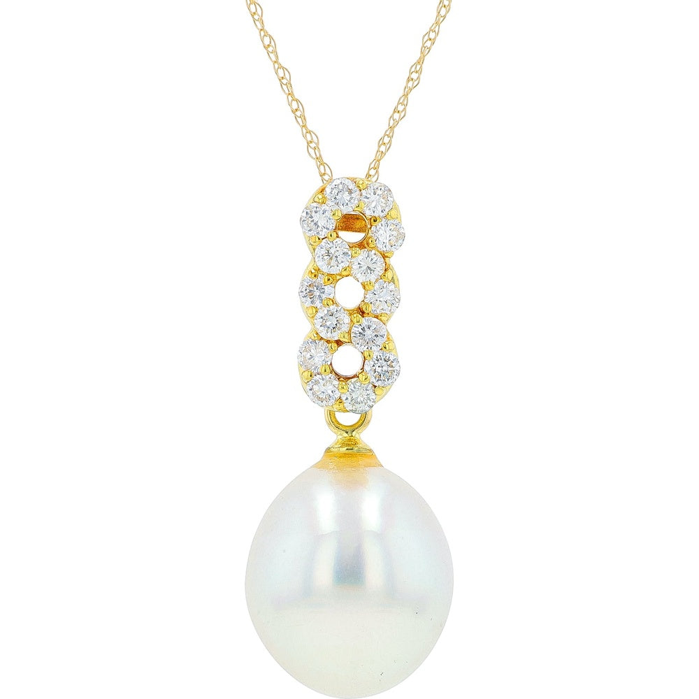 18K Yellow Gold Pearl Pendant with Prong-Set Round Diamond Accents - 0.50 Carat Total Diamond Weight