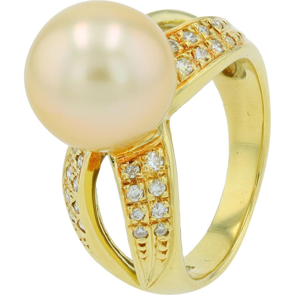 18K Yellow Gold Pearl Ring with Diamond Accents - 0.24 Carat Total Diamond Weight