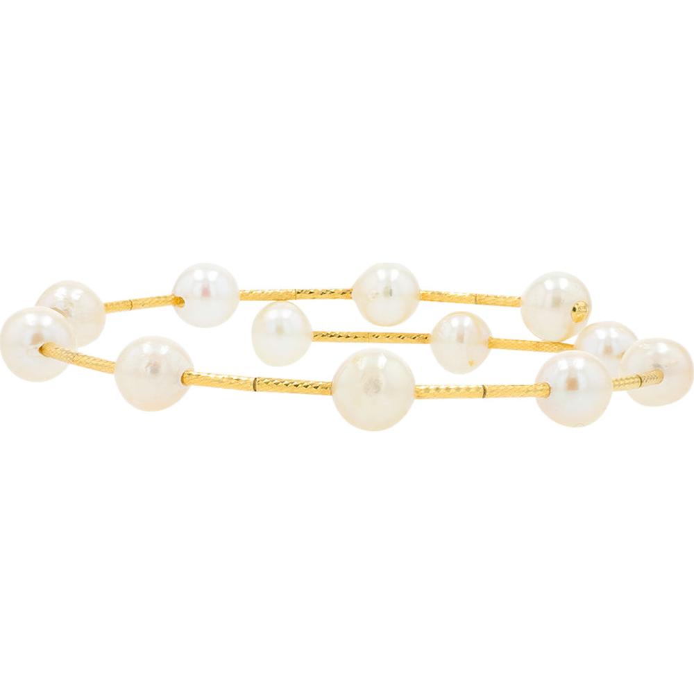 18K Yellow Gold Pearl Station Bracelet - 6.1mm - 6.4mm Pearls