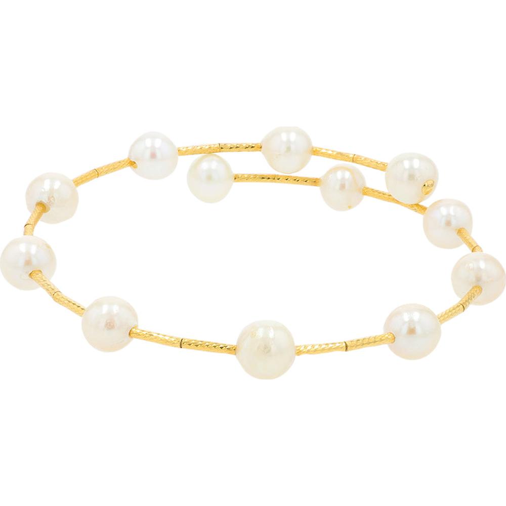 18K Yellow Gold Pearl Station Bracelet - 6.1mm - 6.4mm Pearls
