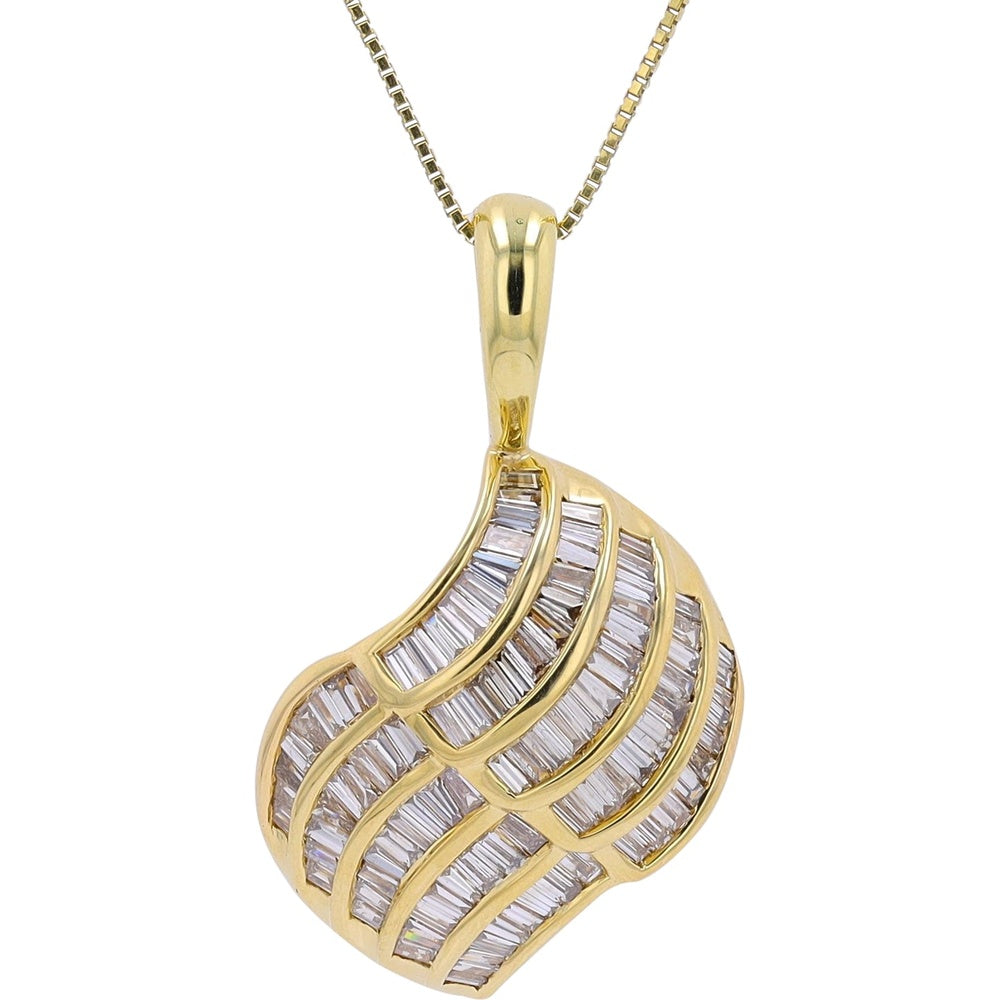 18K Yellow Gold Pendant Necklace with Channel-Set Baguette Cut Diamonds - 3.00 Carat Total Diamond Weight