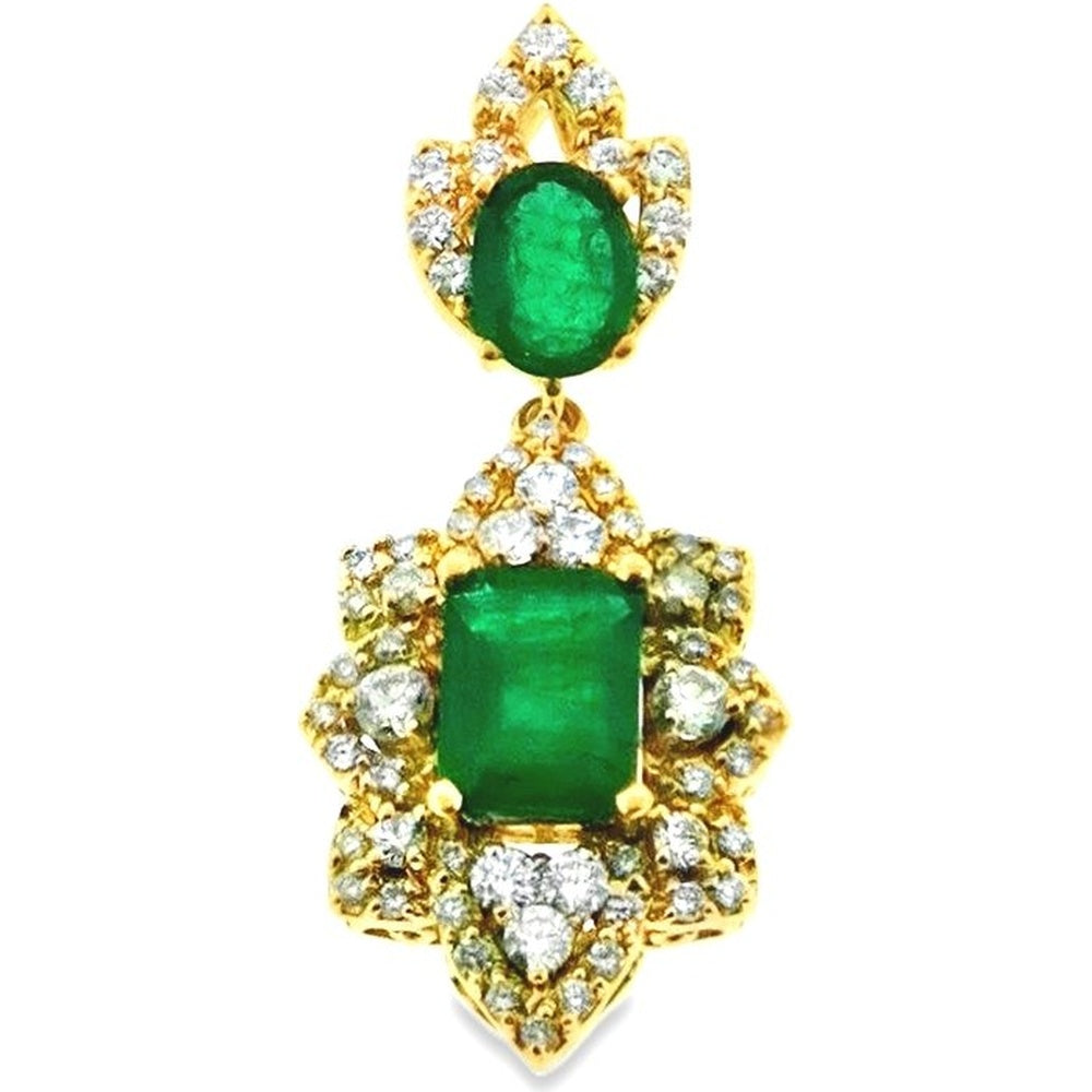 18K Yellow Gold Pendant with Prong-Set Oval and Emerald-Cut Emeralds - 2.82 Carat Total Emerald Weight and 1.45 Carat Total Diamond Weight by Auriventus