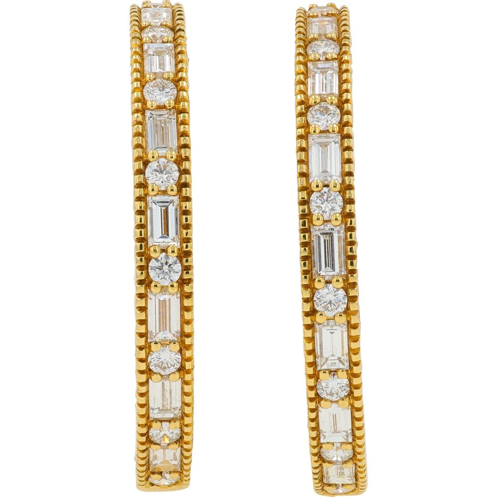 18K Yellow Gold Penny Preville 1.74 Carat Total Diamond Medium Hoop Earrings