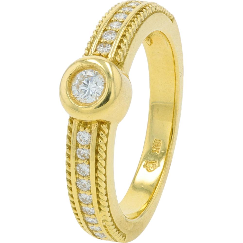 18K Yellow Gold Penny Preville Diamond Engagement Ring with Milgrain Detail - 0.30 Carat Total Diamond Weight