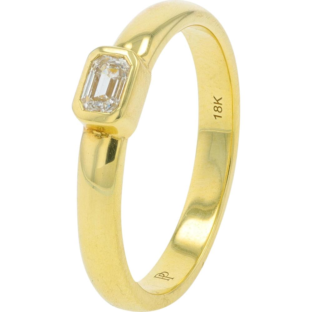 18K Yellow Gold Penny Preville Emerald Cut Diamond Ring - 0.19 Carat Total Diamond Weight