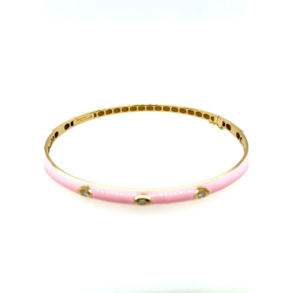 18K Yellow Gold Pink Enamel Bangle with Diamond Accents by Afarin