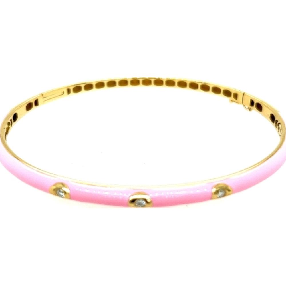 18K Yellow Gold Pink Enamel Diamond Bangle Bracelet by Afarin