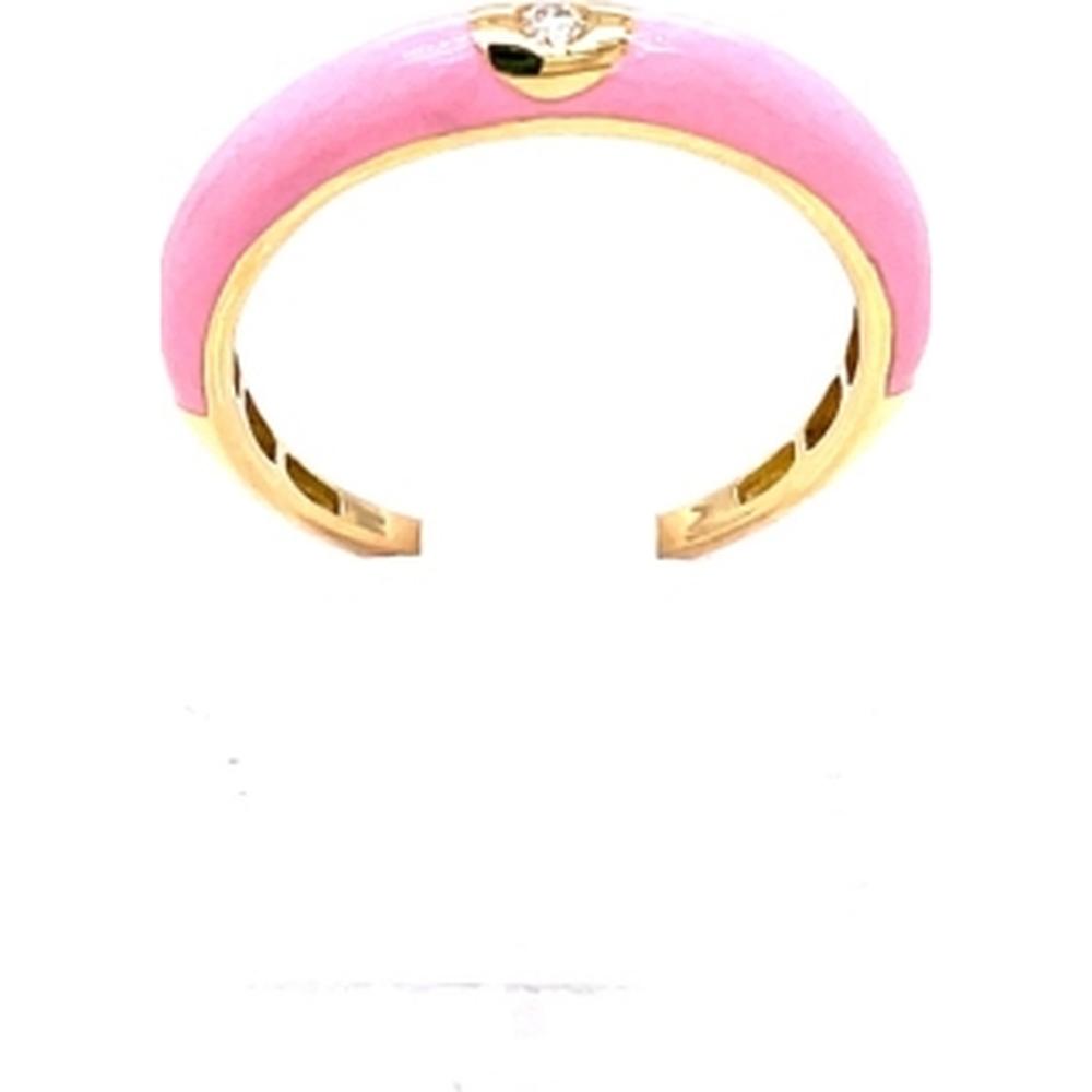 18K Yellow Gold Pink Enamel Ring with Diamond Accent by Afarin