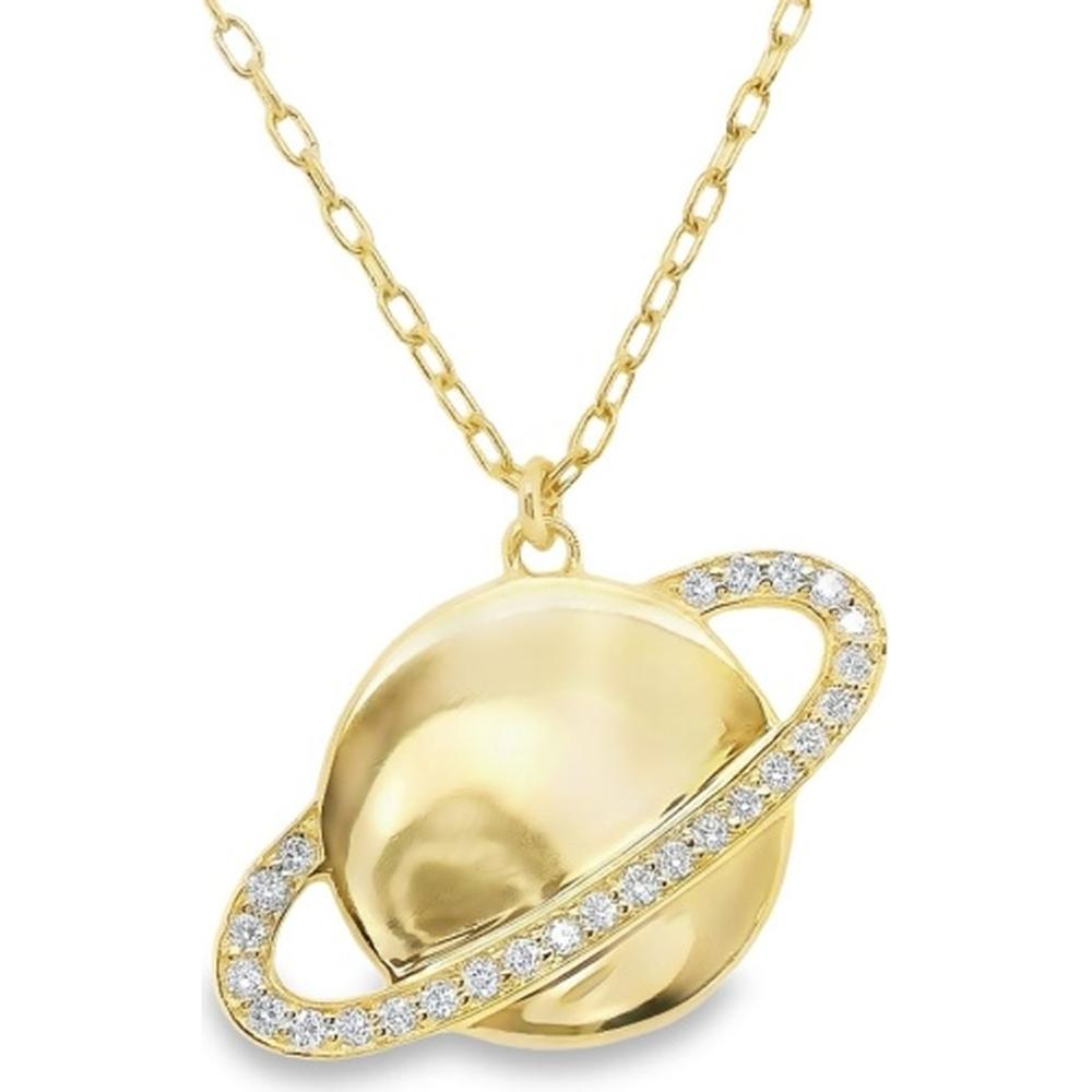 18K Yellow Gold Planet Pendant Necklace with Diamond Orbit by Afarin