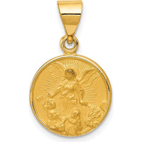 18K Yellow Gold Polished and Satin Guardian Angel Medal Pendant - 22.5mm Length