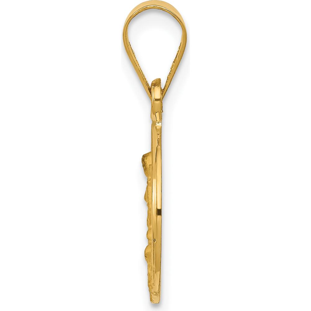18K Yellow Gold Polished and Satin Guardian Angel Medal Pendant - 22.5mm Length