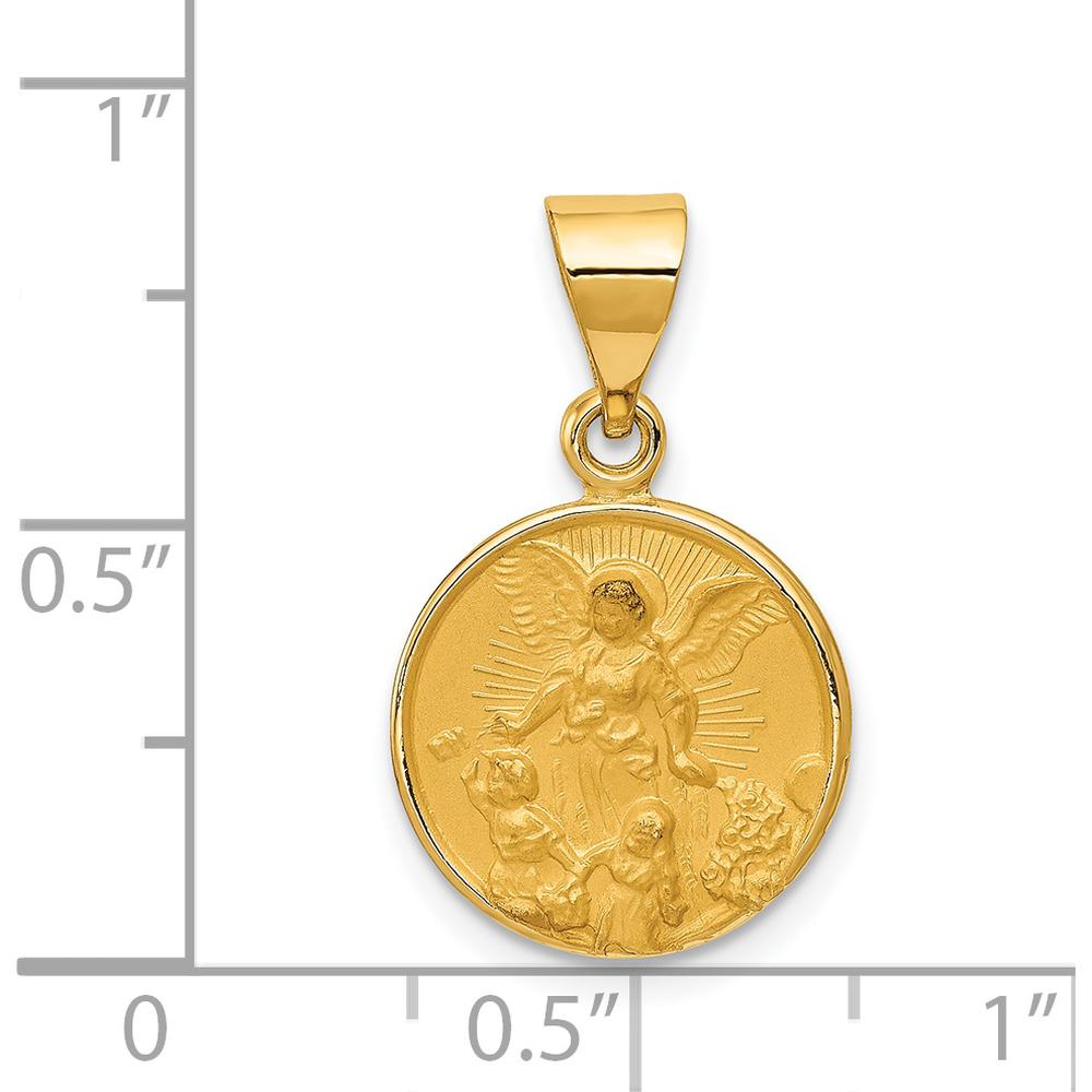 18K Yellow Gold Polished and Satin Guardian Angel Medal Pendant - 22.5mm Length