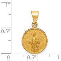 18K Yellow Gold Polished and Satin Saint Jude Thaddeus Medal Round Pendant - 21.5mm