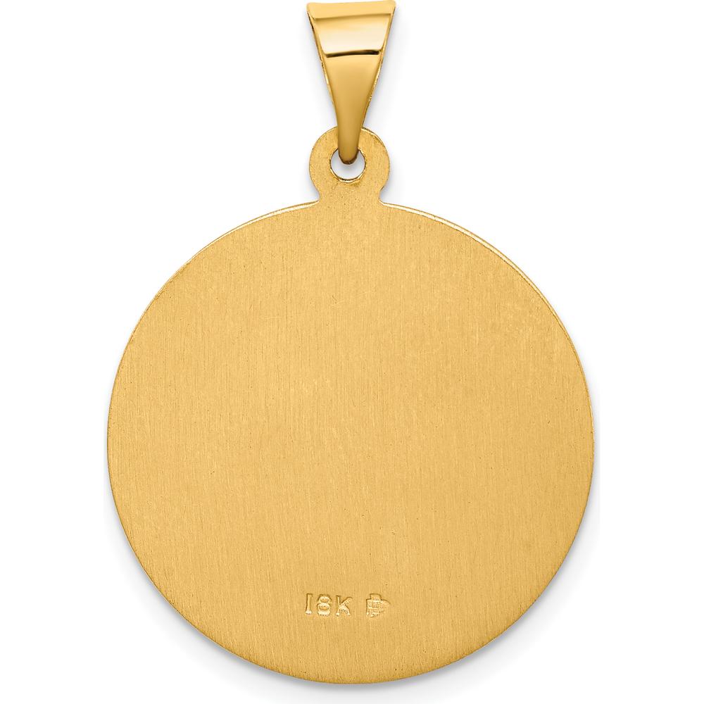 18K Yellow Gold Polished and Satin Solid Saint Christopher Medal Round Pendant - 30mm