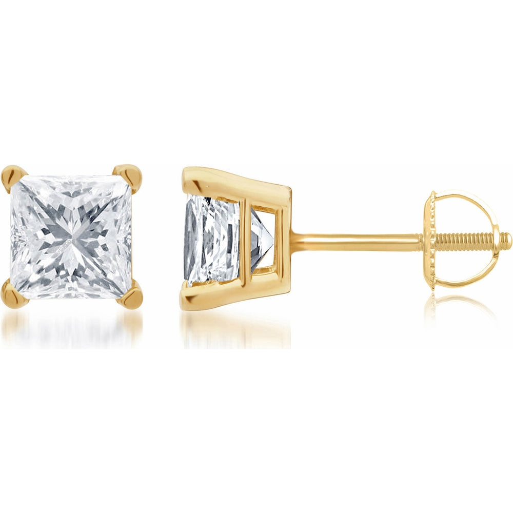 18K Yellow Gold Princess Cut Lab Diamond Stud Earrings - 2.02 Carat Total Weight, E-F Color, VS1 Clarity with Secure Screw Backs - Covaloro Fine Jewelry