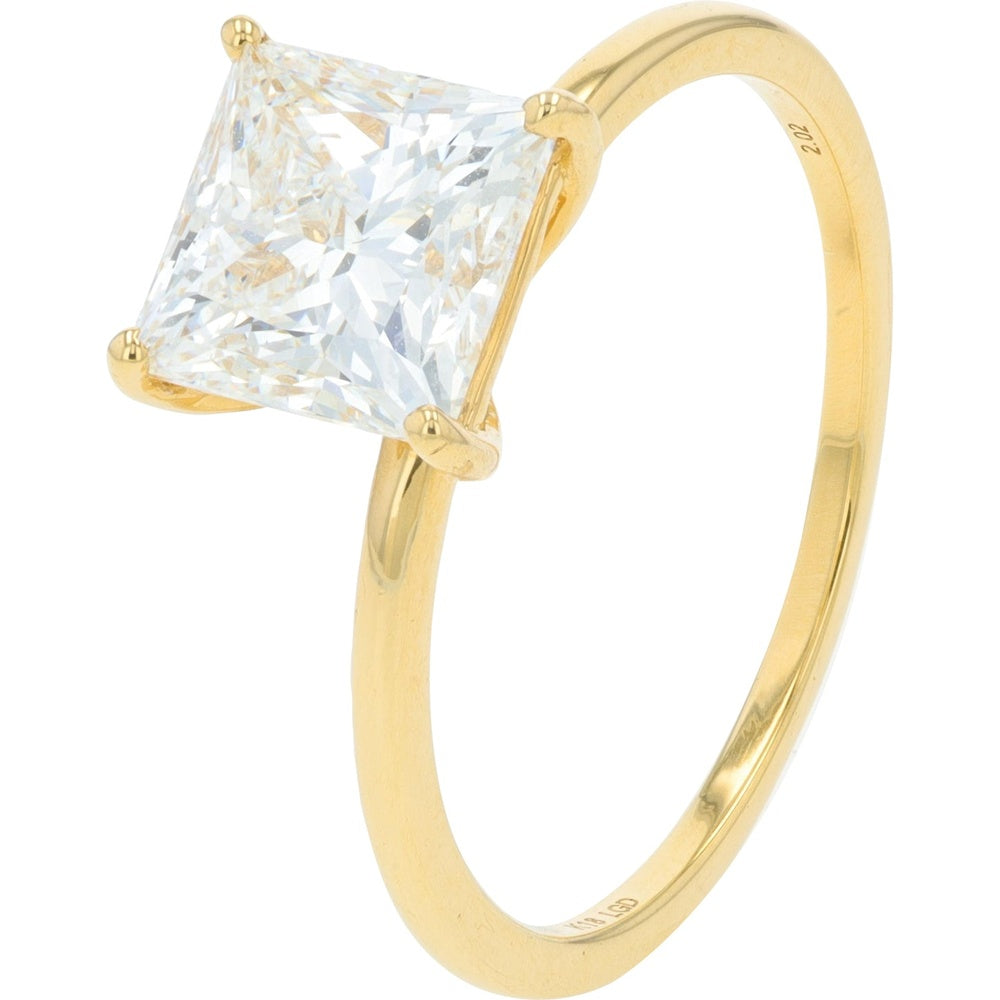18K Yellow Gold Princess Cut Lab Grown Diamond Solitaire Engagement Ring - 1.92 Carat Total Diamond Weight