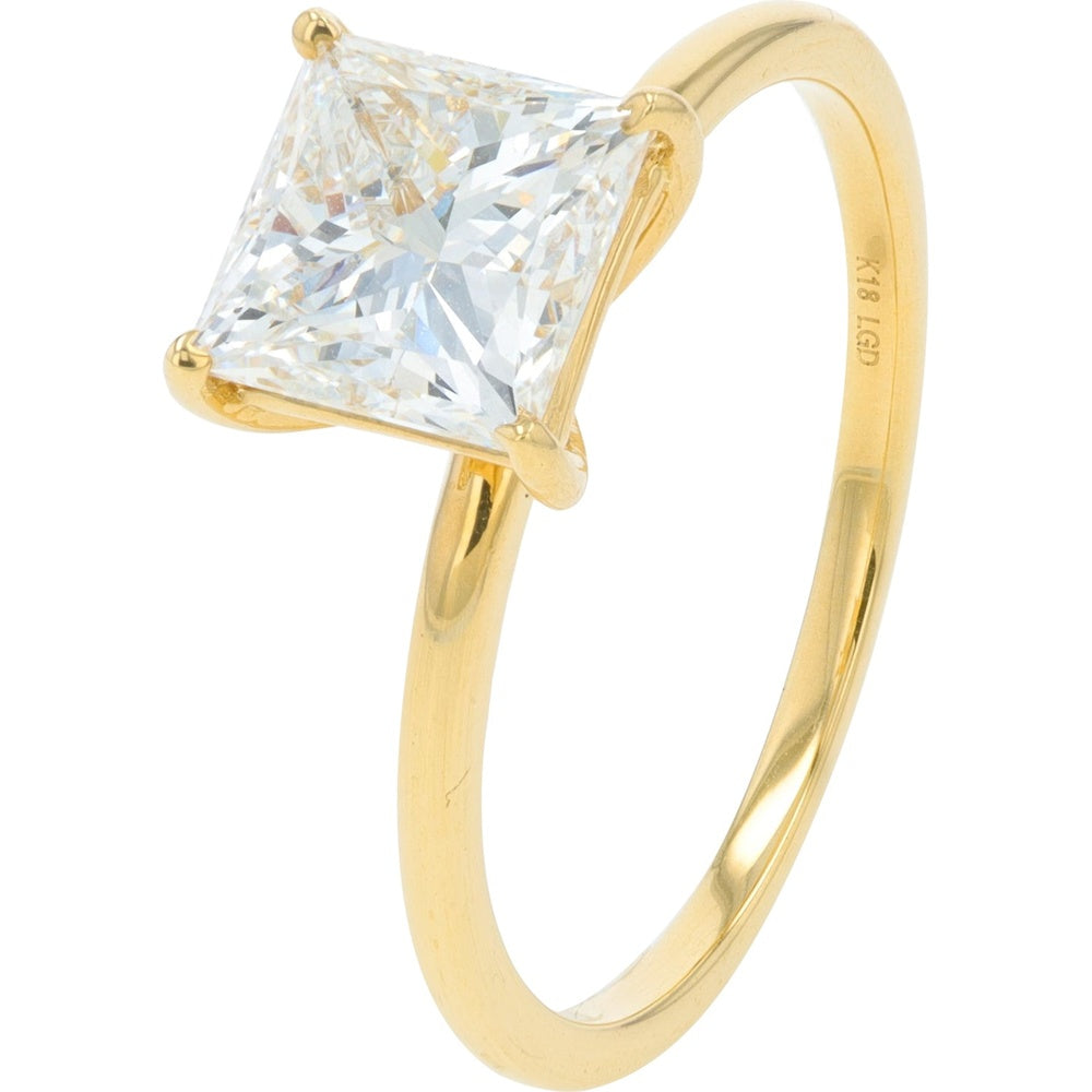 18K Yellow Gold Princess Cut Lab Grown Diamond Solitaire Engagement Ring - 1.93 Carat Total Diamond Weight