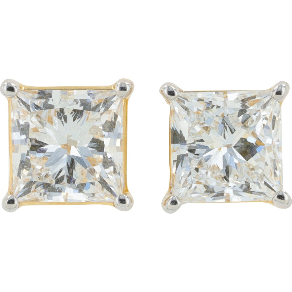 18K Yellow Gold Princess Cut Lab Grown Diamond Stud Earrings - 1.00 Carat Total Diamond Weight