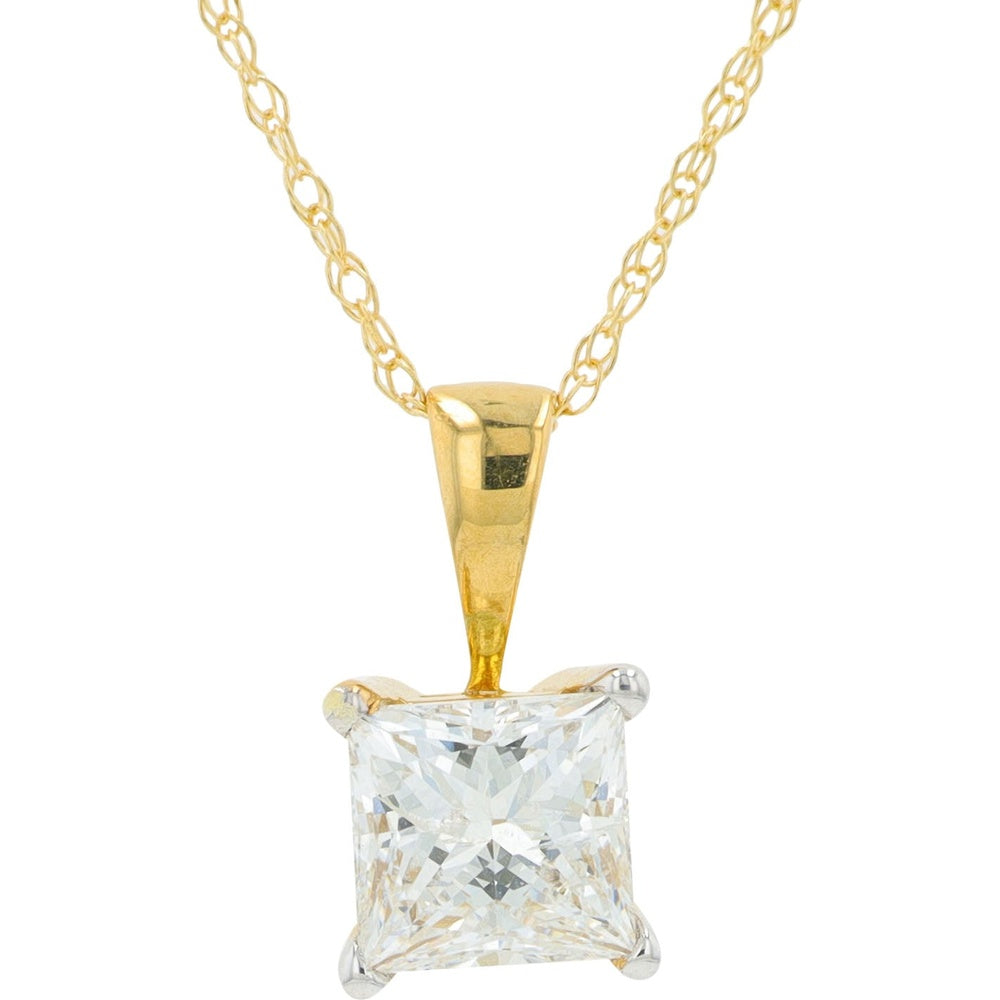 18K Yellow Gold Princess-Cut Solitaire Diamond Pendant with Twisted Rope Chain - 0.50 Carat Total Diamond Weight