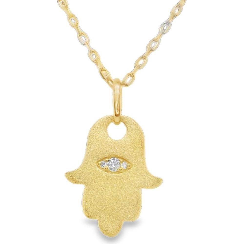 18K Yellow Gold Protective Hand Pendant Necklace with Diamond Eye Detail by Afarin