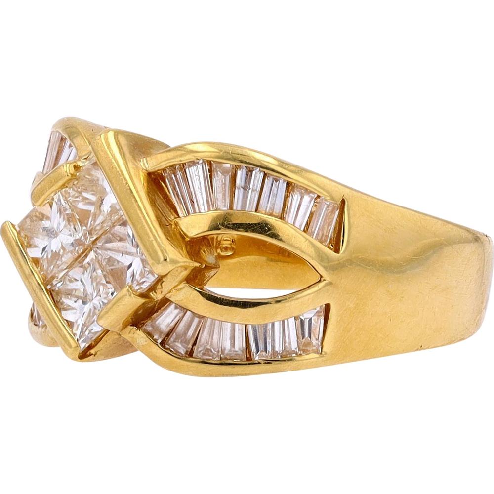 18K Yellow Gold Quad Invisible Set Center Diamond Ring - 1.83 Carat Total Diamond Weight